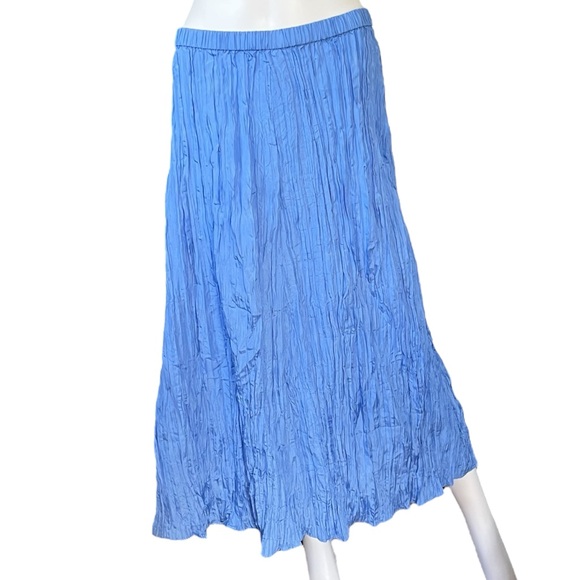 NEW Eileen Fisher Blue Silk Flared Skirt Midi Pleated Crinkle Size Small S